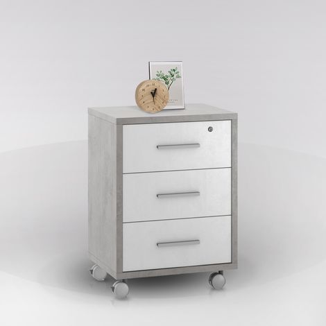 Mobile cassettiera 3 cassetti su ruote h71 l51 p41 cm struttura cemento frontale bianco sarmog db733 - Sarmog