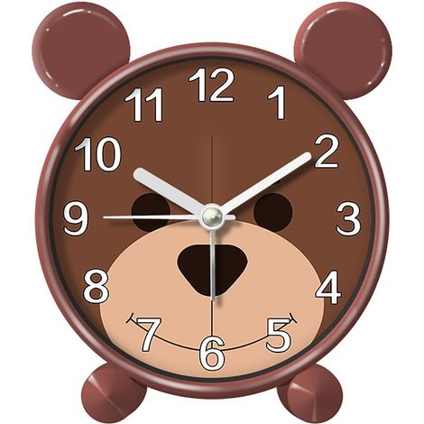 Réveil ours mignon JeiibrZui - 12 cm - 1 pièce - Fonction d'apprentissage et veilleuse - Marron (1/5)