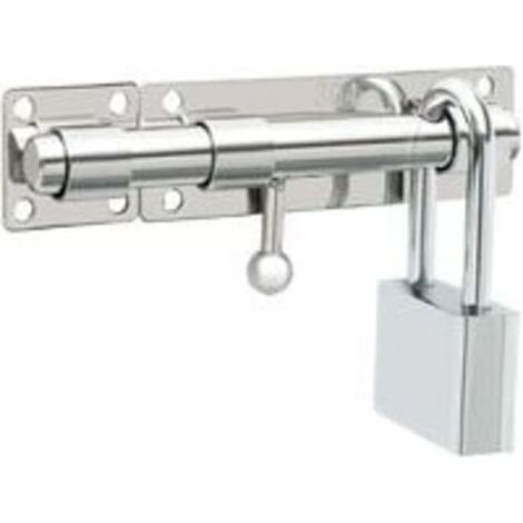 Loquet de Porte à Boulon Coulissant Verrou de Porte à Barillet Serrure de Porte Extérieur avec Trou pour Cadenas, Finition de Chrome en Acier Inoxydable (Cadenas Non Compris) (1/3)
