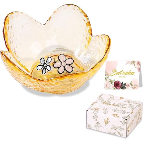Vide Poche Verre Forme Fleur - 1 Pièce - Design Floral Doré - Rangement Bijoux Clés Monnaie - Décoration Salon Chambre Bureau - 9x9x4 cm (1/5)