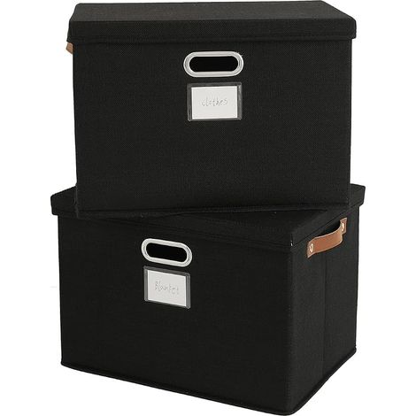 Boîtes de rangement avec couvercle tissu Grandes boîtes de rangement pliables Boîtes de rangement empilables pour étagères, boîtes pour vêtements, placard, Noir, pliable, 43x30x30cm