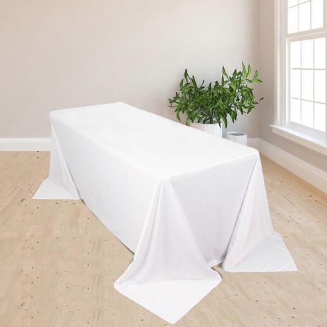 Nappe rectangulaire blanche de qualité supérieure en néoprène, 90 po x 132 po, en polyester sans couture et infroissable. (1/4)