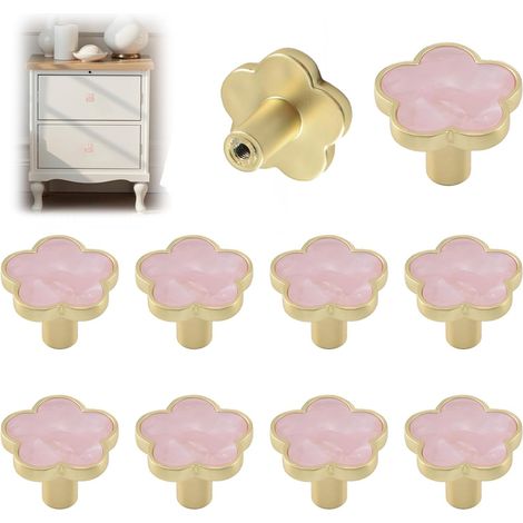 Juego de 10 pomos decorativos rosas con forma de flor para armarios de cocina, cajones de cómoda y puertas de armarios. (1/5)