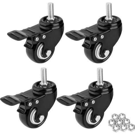 Vtizikl 2Inch Roulettes Pivotantes avec Frein, Roulettes Pivotantes Robustes Caoutchouc pour Chariot à Main,Tables de Travail, Roues Meuble (Boulon à Tige Filetée M10 x 25),Paquet de 4,Noir (1/5)