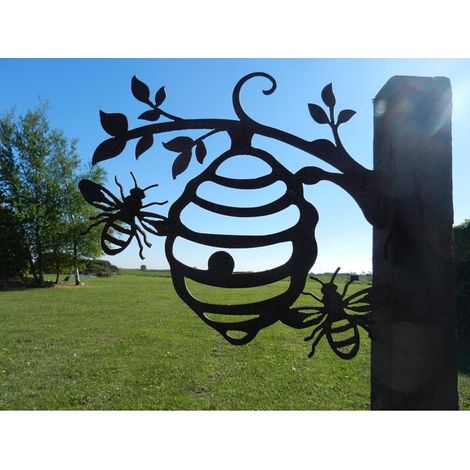 Ornements De Jardin D'abeilles en Métal pour Clôtures Décorations en Plein Air Maison Abeille Ruche Animaux Jardin Décor Sculptures Rouillé Fonte Silhouettes Arbre Cour Mur Art Cadeau (1/5)