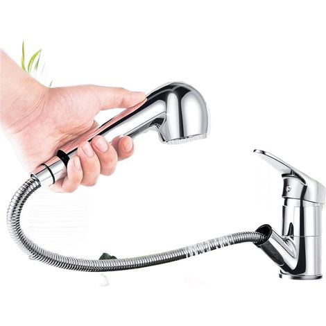Mitigeur de cuisine extensible avec douchette extractible, rotation à 360° et deux jets d'eau, cartouche céramique pour évier simple ou double. (1/5)