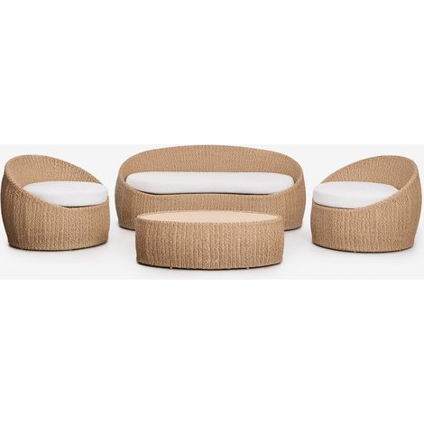 Set da giardino con divano 3 posti, 2 poltrone e tavolino in legno di acacia e rattan sintetico Clarnyx SKLUM            