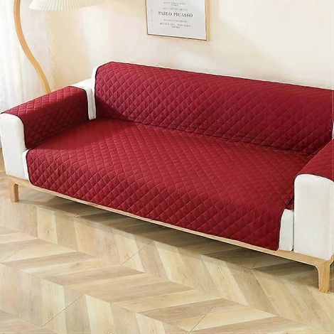 Coussin imperméable double face pour animaux de compagnie - Housse de canapé à motif losanges 55 x 196 cm, rouge (1/2)