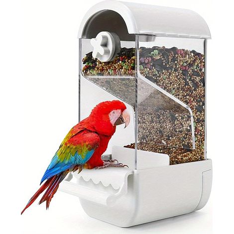 Automatischer Vogelfutterspender, sauberer, einteiliger Futterspender mit Sitzstange, Futterspender für Papageien, Zubehör für Wellensittiche, Kanarienvögel, Nymphensittiche (1/5)