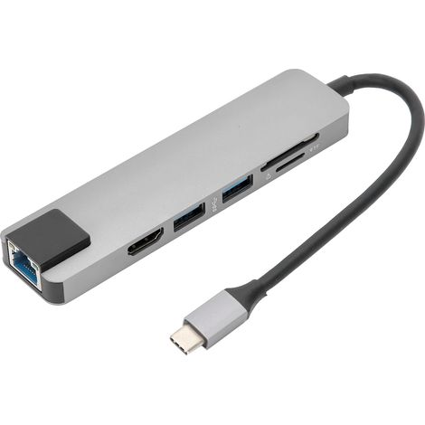 HUB USB 3.0 6 en 1 avec Ports HDMI, RJ45 et Adaptateur Type-C Gris (1/5)