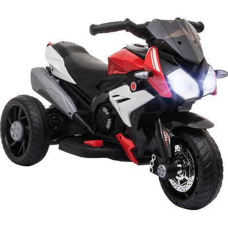 Moto électrique enfant 6V 3 roues, effets lumineux et sonores, 3 km/h, autonomie 3-5h, charge 25 kg, noir rouge