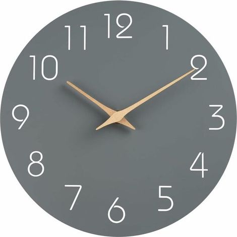 Horloge murale silencieuse design gris, sans tic-tac, idéale déco pour cuisine, chambre, salle de bain, salon, à piles, diamètre 25 cm, moderne et discrète (1/5)