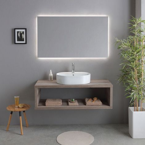 Meuble De Salle De Bains Suspendu 120Cm Avec Lavabo Ovale Blanc Kyoto (1/5)