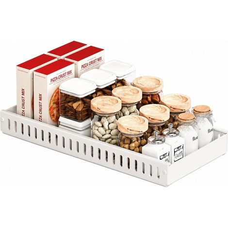 Support à casseroles coulissant, blanc, 42 cm, avec porte-couvercles réglable et rail coulissant, pour plan de travail (1/5)