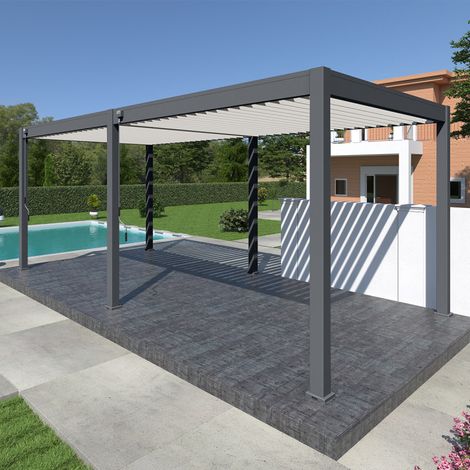 Pergola bioclimatique Ombréa autoportante VS - 3x6M bicolore + 2 stores blancs