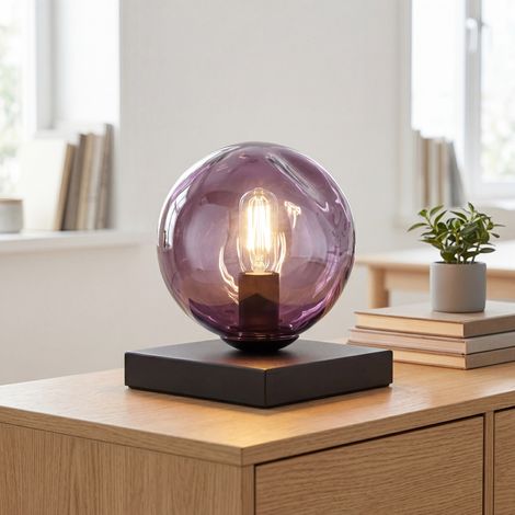 Tischleuchte Glas mundgeblasen 17.5 cm hoch E14 Schwarz Lila Modern Beistelllampe