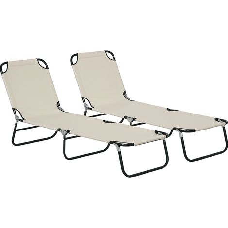 Outsunny 2 Piece Reclining Chaise Lounge with 5-Level Adjustable Backrest Cream White (1/5)