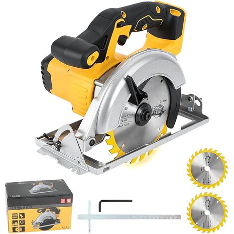 Scie circulaire sans fil de 165 mm pour batterie 18 V 20 V, scie circulaire électrique sans balais avec 2 lames de scie, angle de coupe de 0 à 45°, profondeur de coupe 35 mm (0°), 31 mm (45° (1/5)