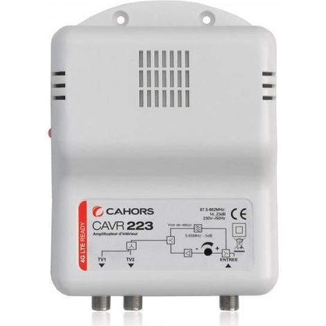 Amplificateur TV - CAHORS - CAVR 223 - 2 Sorties - Gain Ajustable 14-23 dB - Filtre 4G LTE