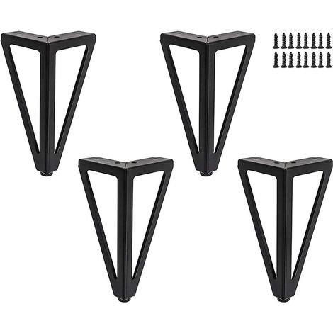 Ouylaf – Lot de 4 pieds de meuble en métal noir 15 cm – Fixation rapide avec vis incluses – Pour tables TV, meubles de rangement, canapés-lits