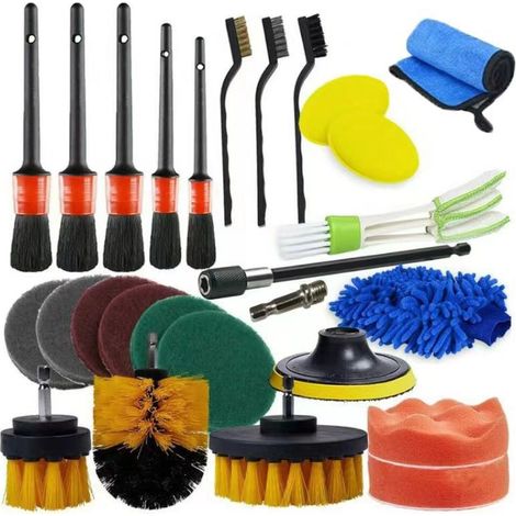 Set di 26 spazzole per la pulizia del trapano, kit per la pulizia degli interni dell'auto, spazzola per cerchi, per superfici del bagno, pavimenti, vasche da bagno, auto, zone soleggiate (1/4)
