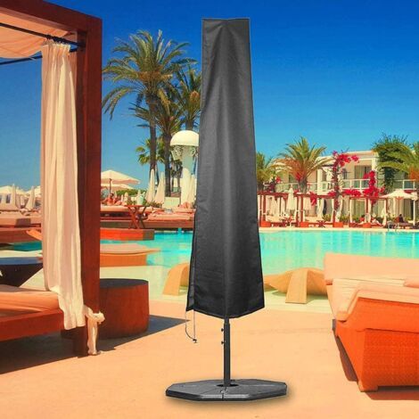 Housse de parasol de terrasse en tissu Oxford 210D, housse de parasol d'extérieur imperméable avec fermeture éclair pour parasol d'extérieur de jardin de 8 à 11 pieds, noir