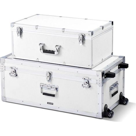 Lot de 2 Caisses de Transport, Coffre de Rangement à Roulettes avec 3 Poignées Métalliques, Valises pour Voyage, Stockage, Décoration de Maison, Cadre en Métal, Cadenas à Combinaison, Blanches (1/5)