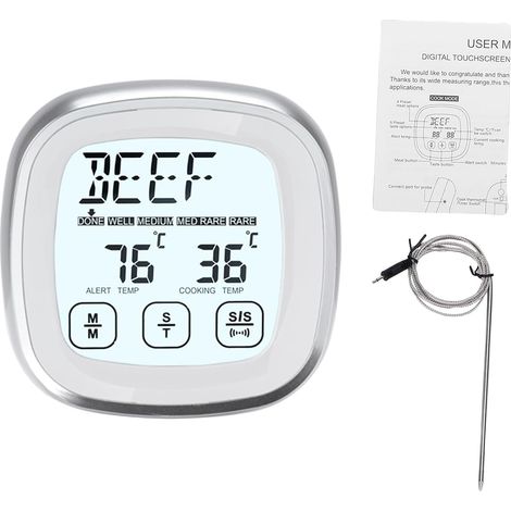 Thermometer to Meat Digital for the Cooking of Grilling the Barbecue, Thermometer Food-safe to Reading Instant with screen backlit and Back Magnetic, Gadgets of Kitchen (SILVER) (1/5)