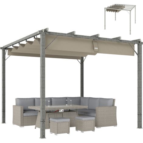 Outsunny Pergola ca. 3x3m Garten Pavillon mit Magnetbefestigung, Terrassendachung aus Aluminium, Gartenpavillon mit verstellbares Dach, Freistehend, UV Schutz 30+, für Terrasse und Garten, Grau (1/5)