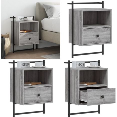 Table de chevet murale sonoma gris 40x30x61cm bois d'ingénierie - Table De Chevet Murale - Meuble De Chambre - Table D'appoint - Rangement Mural - Design Moderne - Home & Living (1/5)