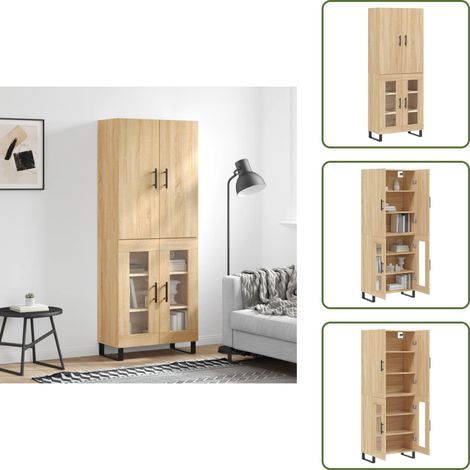 The Living Store Highboard Sonoma-Eiche 69,5x34x180 cm Holzwerkstoff - Holzwerkstoff Schrank (1/5)