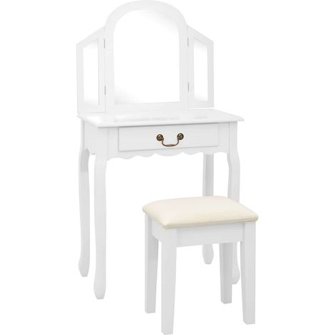 vidaXL Coiffeuse et tabouret Blanc 65x36x128 cm Bois de paulownia MDF (1/5)