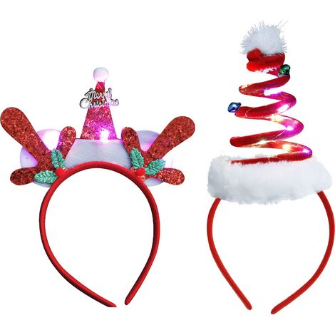 Headband De Noel A Led - Antilopes Renne Et Chapeau Pere Noel - Lumineux - Pour Fetes Et Celebrations - 2 Unites (1/5)