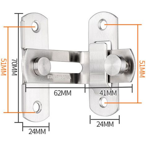 Moraillon de porte en acier inoxydable, serrure à loquet, serrure de porte à l'ancienne, loquet de porte coulissante, angle droit 90 degrés, brossé (1/4)