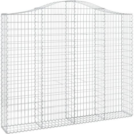 Lot de 2 paniers à gabions arqués jardin 200 x 30 x 160/180 cm décoratifs en fer galvanisé argenté (1/4)
