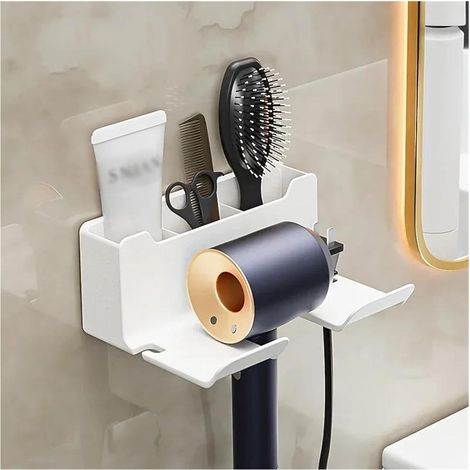 Regal für Badezimmertrocknerhalterung, Wandregale, Haartrocknerhalter, Haartrockner, Dusch-Organizer-Box, Toilettengebläsehalter, Badezimmerzubehör(White) (1/5)