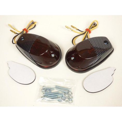 Paire clignotant carénage look carbone cabochon fumé pour moto (1/2)
