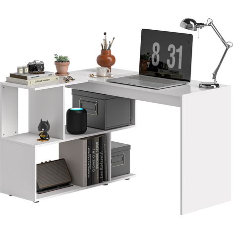 Bureau d’angle moderne avec 4 étagères en bois blanc. 120x100x77 cm (1/5)