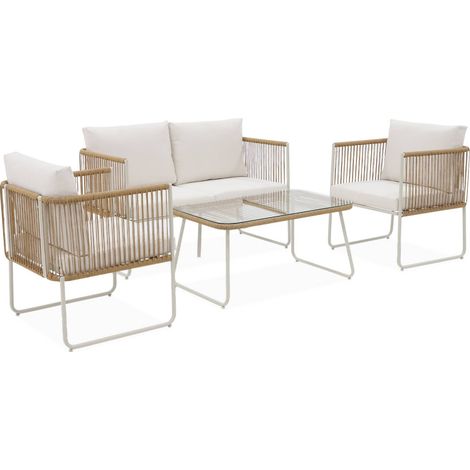 4-seater garden sofa set with plastic ropes in galvanised steel, Cesena, Natural, 115x60x68 cm