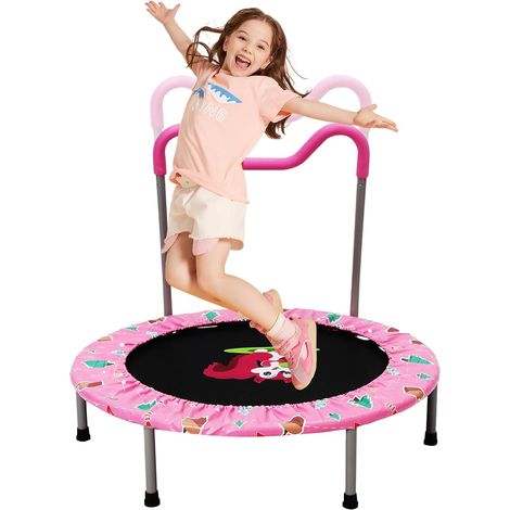 Foldable indoor fitness trampoline for children, suitable for children aged 3 years, ideal for indoor fitness, outdoor and in the garden. Its maximum load capacity is 120 kg (Pink) (1/5)