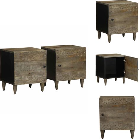 Tables chevet 2 pcs gris clair 40x33x46 cm bois manguier solide - Table De Chevet - Tables De Chevet - Armoire De Lit - Table D'appoint Pour Chambre À Coucher (1/5)