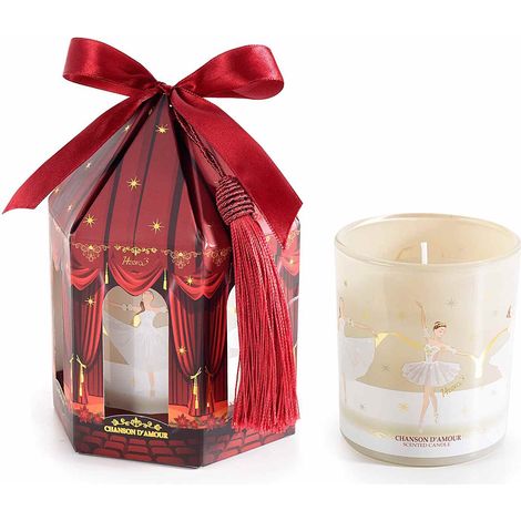 Candele di Natale profumate in vasetto di vetro decorato con balletto di Natale in confezione regalo teatro, set da 4 pezzi, Candela: Ø 7 cm x 8 H