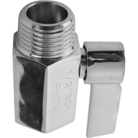 Mini-vanne à bille en acier inoxydable 304 (1/2 pouce femelle x mâle), filetage NPT (1/5)