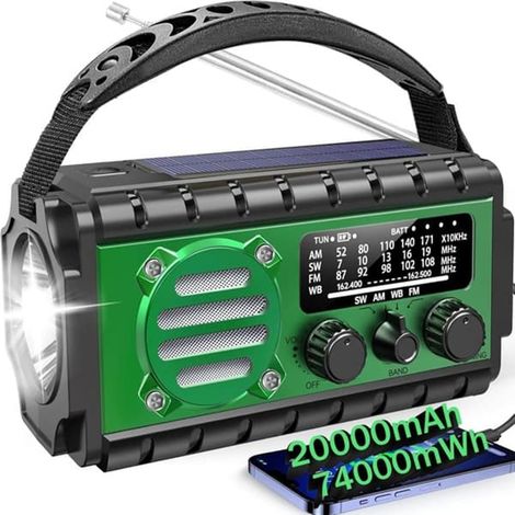 Solarbetriebenes Dynamo-Radio mit Taschenlampe, SOS-Alarm, AM/FM- und Kurzwellenempfang  Für Not- und Überlebenssituationen