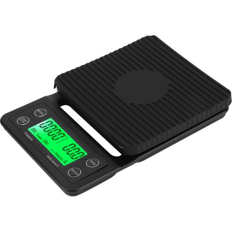 Balance à café filtre avec minuteur, balance de cuisine électronique numérique portable, pesage des aliments, noire, 5 kg/0,1 (1/5)