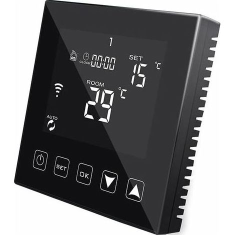Thermostat Intelligent WiFi Noir pour Chauffage de l'eau par Le Sol 3A Compatible avec Alexa Echo/Google Assistant/Tuya, Thermostat d'ambiance Connecté programmable Eau Chaude Filaire (1/5)