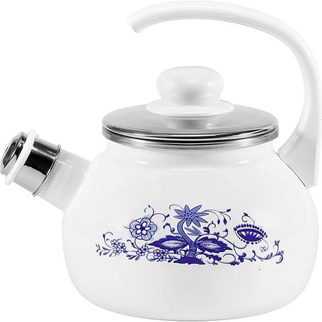 Flötenkessel Zwiebelmuster emailliert 18cm Ø21cm weiß blau