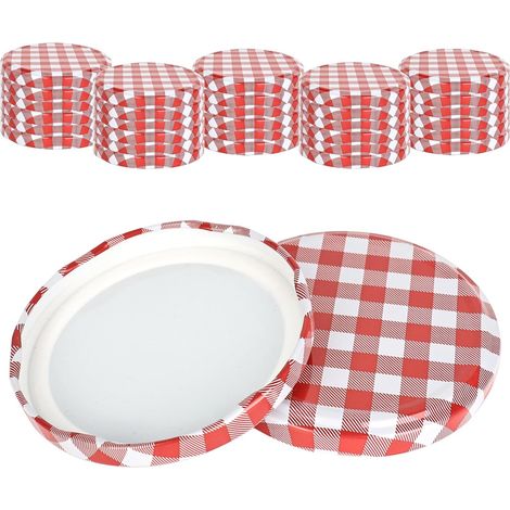 Couvercles à visser – lot de 50 – 82 mm – motif carreaux rouge/blanc – étanches – pour bocaux 230 à 565 ml – confiture (1/5)