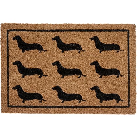 Paillasson d'Intérieur Moderne Motif Chiens 40 x 60 cm Support Antidérapant PVC et Fibre Coco Naturel Sikarma