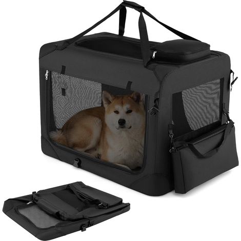 Sac Transport Chien Chat Plible, Tissu Oxford, Maille Ventilée, Caisse Transport Chien,Coussin Amovible,Animaux Jusqu'à 23 kg,83,5x58x58cm, Noir (1/5)